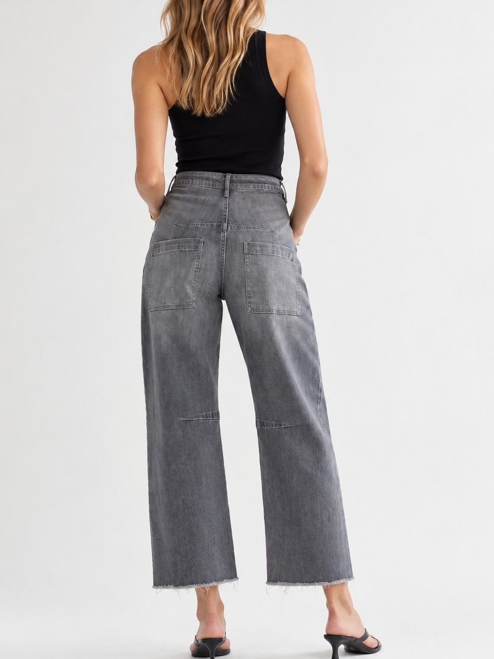 MICA Los Angeles Super High Barrel Leg Raw Hem Vintage Gray Ankle Jeans 30